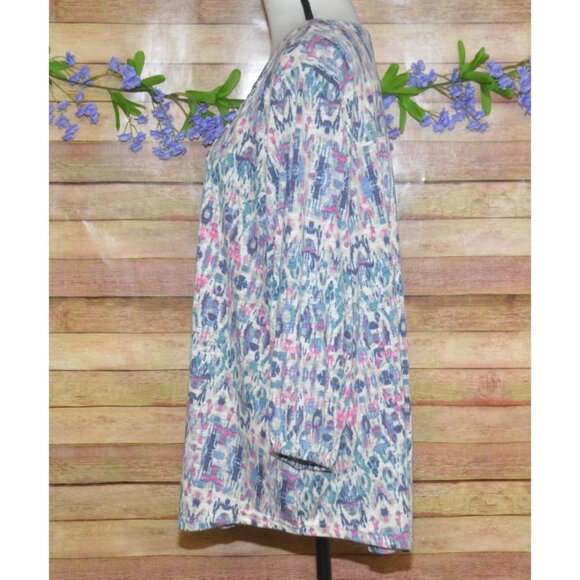 Rose + Olive Womens 3X Colorful Abstract Print Pleated 3/4 Sleeve Blouse Top - Picture 4 of 9